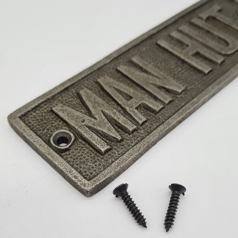 Door Sign Plaque Antique Style Cast Iron MAN HUT