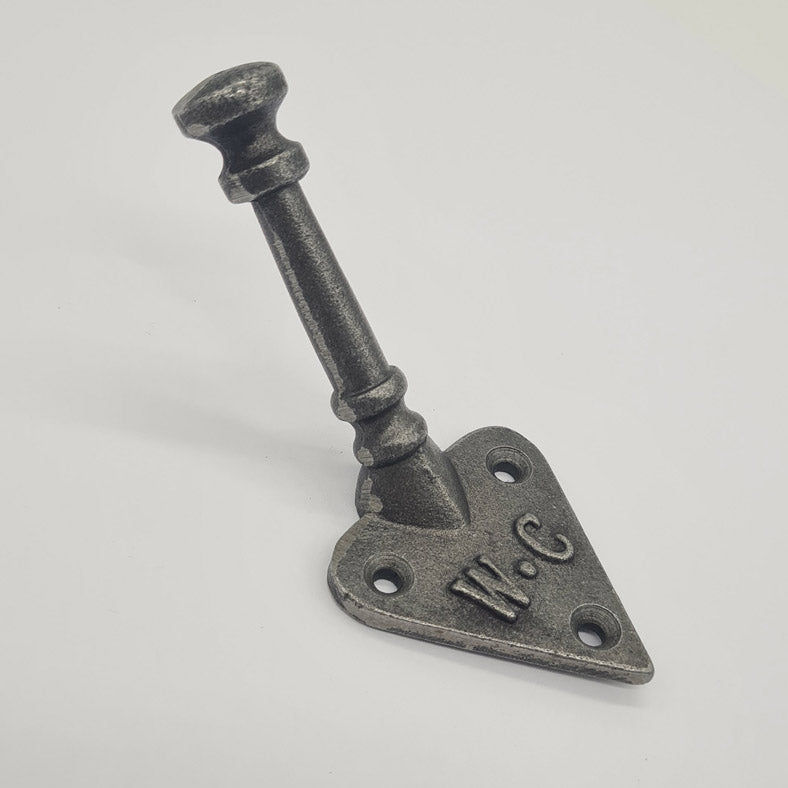 Ornate Antique Style Cast Iron Heart Shaped Coat Hook with WC Legend