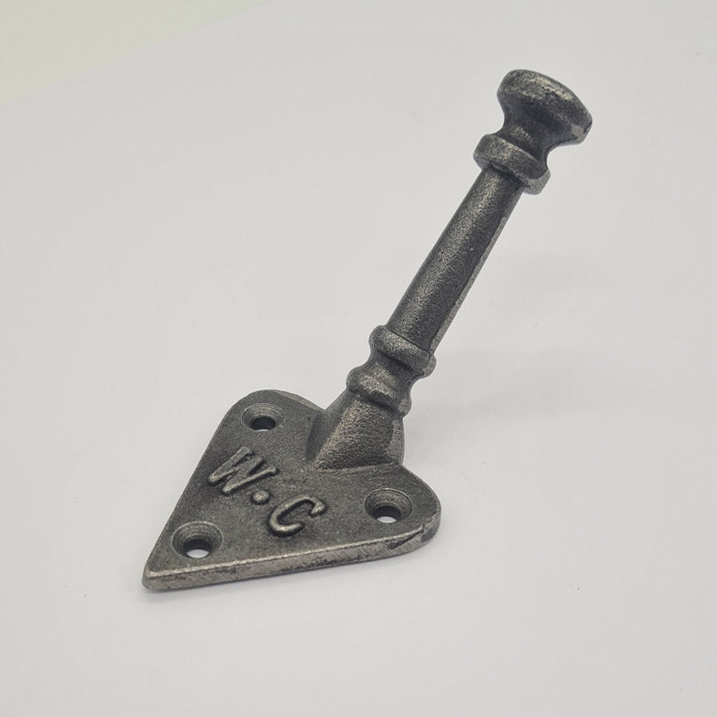 Ornate Antique Style Cast Iron Heart Shaped Coat Hook with WC Legend