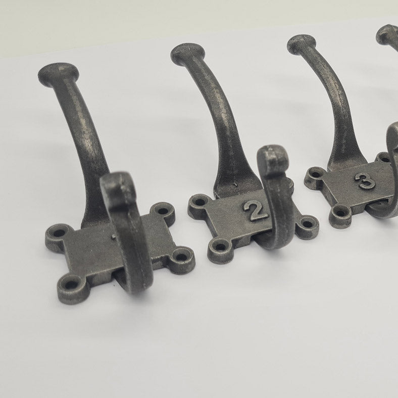 Pack of Six Cast Iron Coat Hooks Numbered 1 to 6