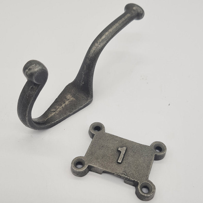 Pack of Six Cast Iron Coat Hooks Numbered 1 to 6