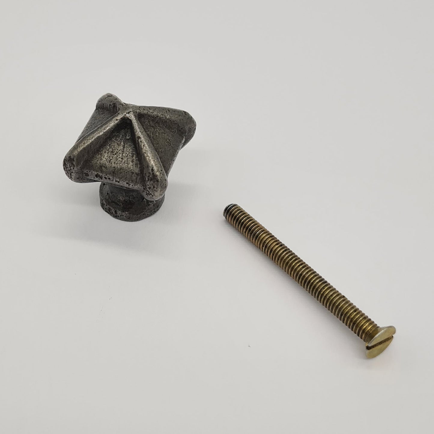 Square Pyramid Knob with Circular Rings Antique Iron 32mm