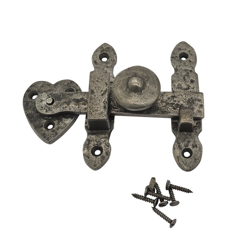 Heart Design Cast Iron Cupboard Door Latch, Surface mount
