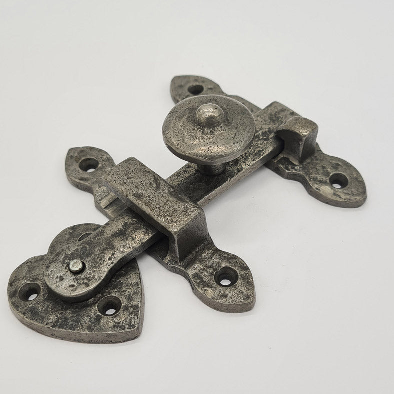 Heart Design Cast Iron Cupboard Door Latch, Surface mount
