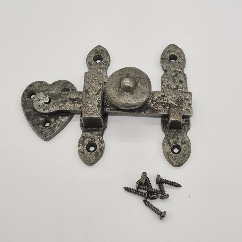 Heart Design Cast Iron Cupboard Door Latch, Surface mount