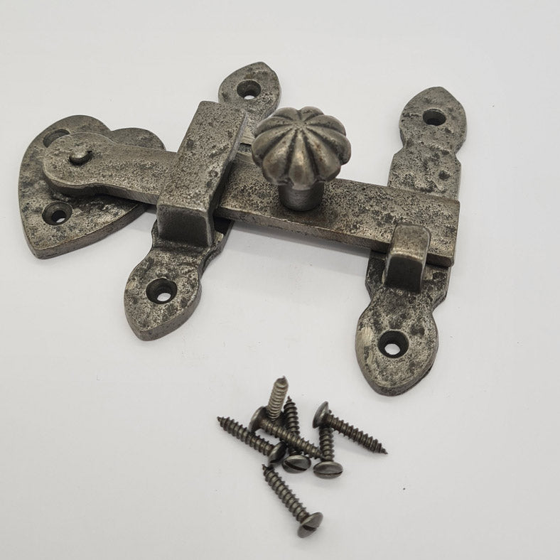 Heart Design Cast Iron Cupboard Door Latch, Surface mount