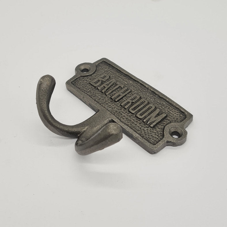 Wall / Door Plaque with BATHROOM text and Robe Hooks