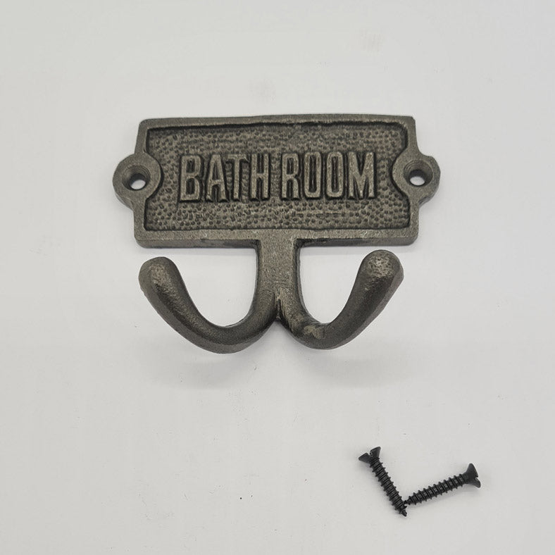 Wall / Door Plaque with BATHROOM text and Robe Hooks