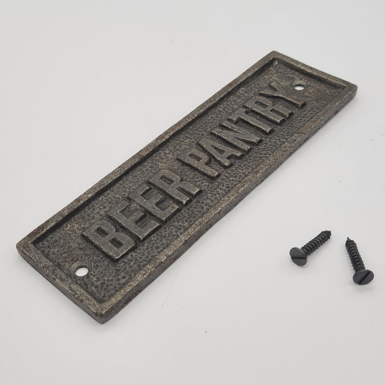 Door Sign Plaque Antique Style Cast Iron BEER PANTRY