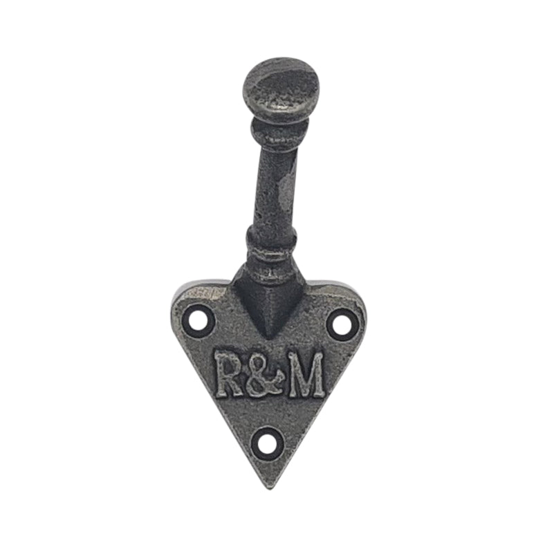 Ornate Antique Style Cast Iron Heart Shaped Coat Hook with RM Logo