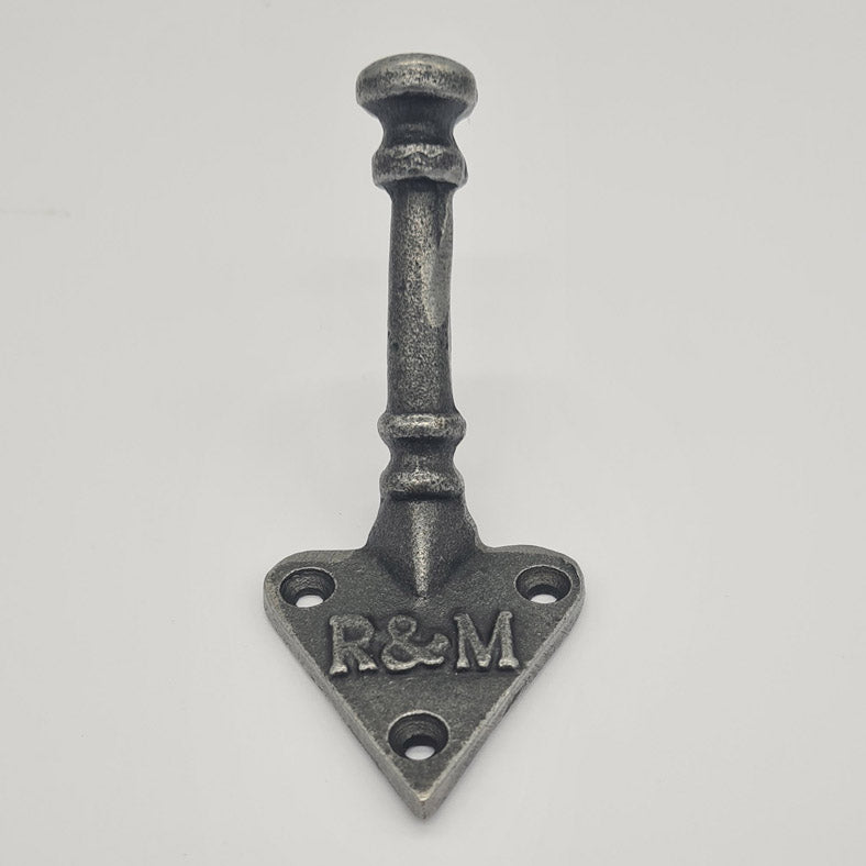 Ornate Antique Style Cast Iron Heart Shaped Coat Hook with RM Logo