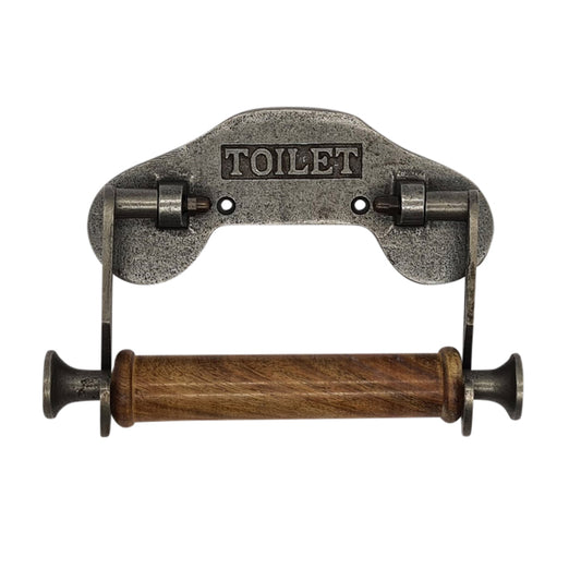 Toilet Roll Holder with TOILET Lettering Swing Arms Antique Iron