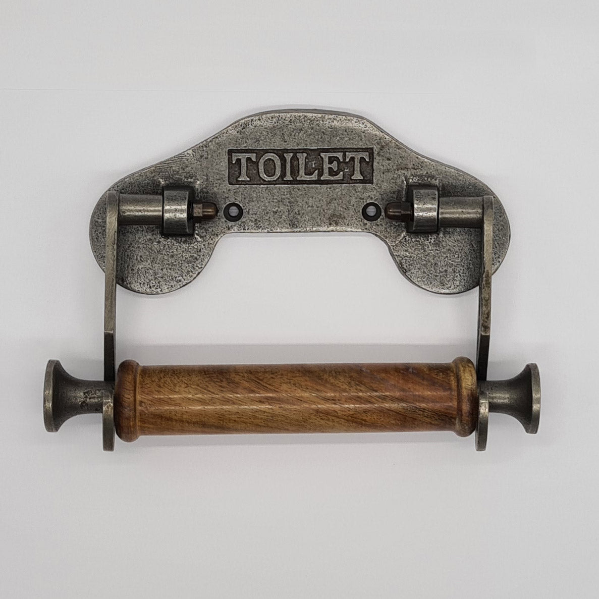 Toilet Roll Holder with TOILET Lettering Swing Arms Antique Iron