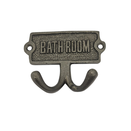 Wall / Door Plaque with BATHROOM text and Robe Hooks