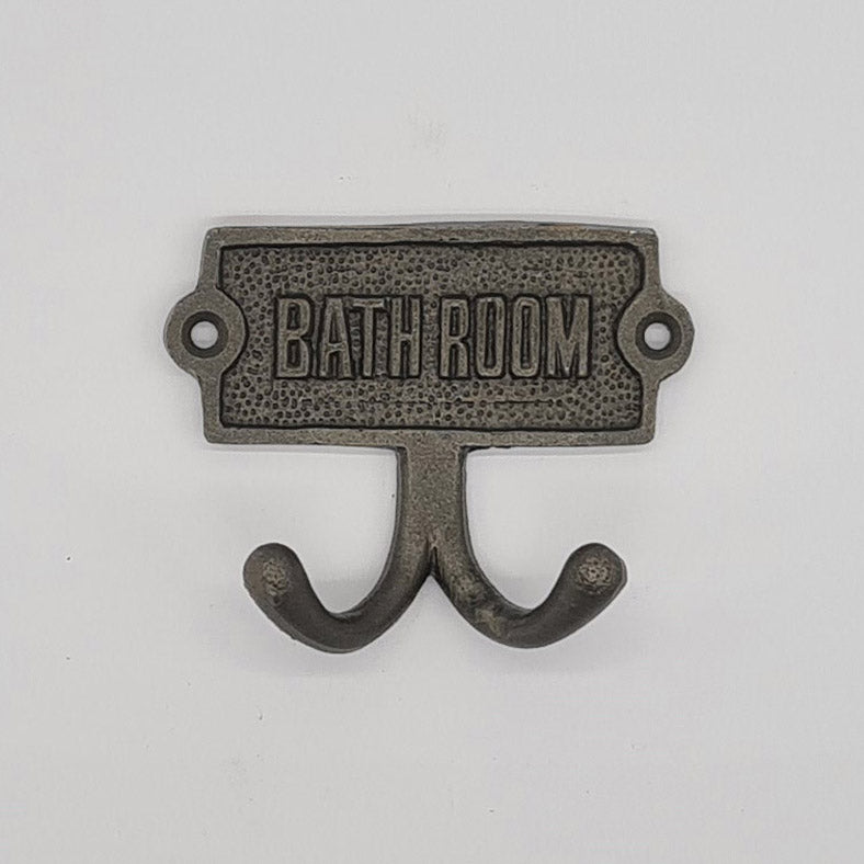 Wall / Door Plaque with BATHROOM text and Robe Hooks