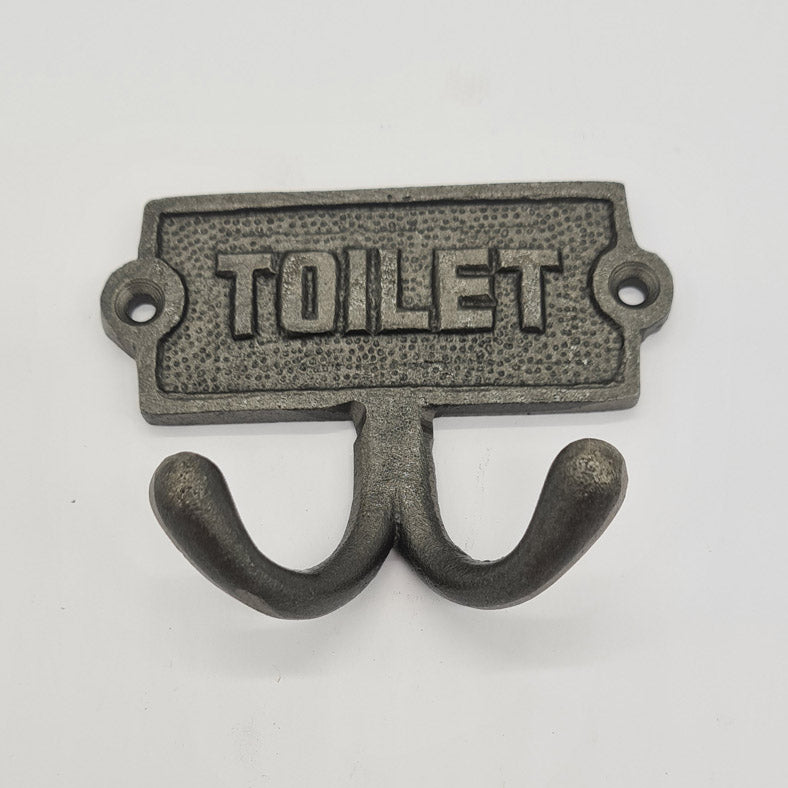 Wall / Door Plaque with TOILET text and Robe Hooks