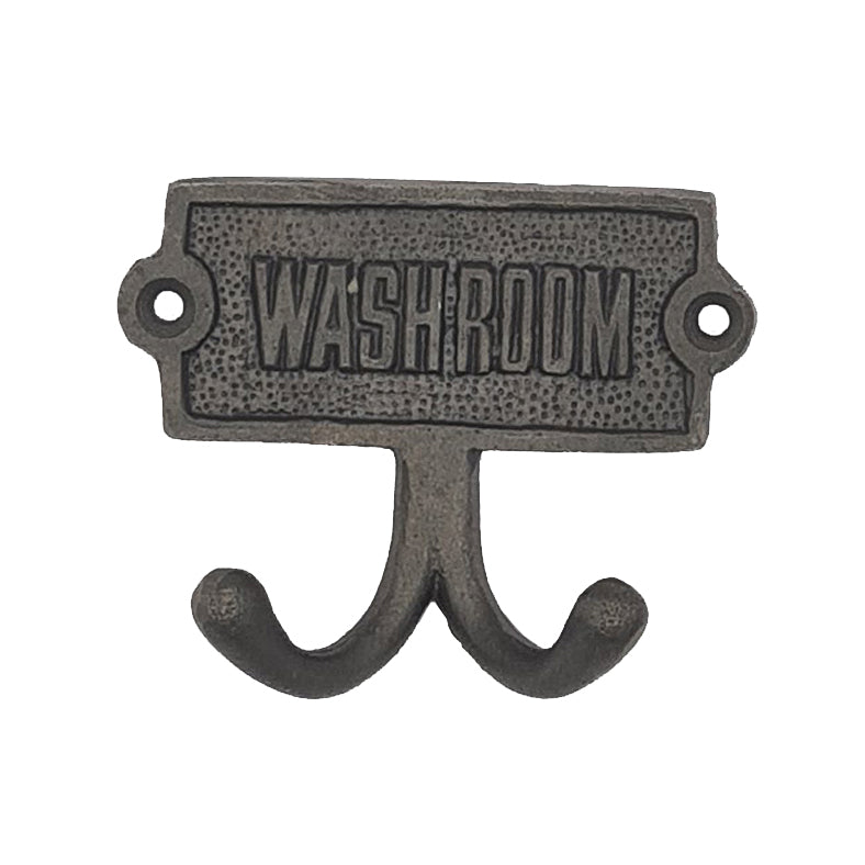 Wall / Door Plaque with WASHROOM text and Robe Hooks