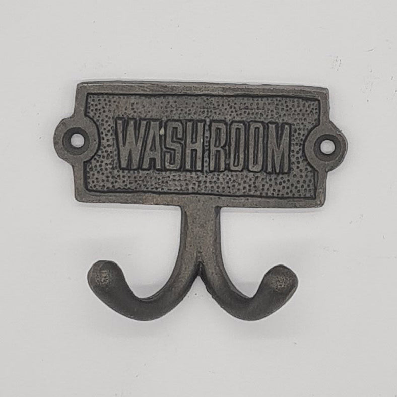 Wall / Door Plaque with WASHROOM text and Robe Hooks